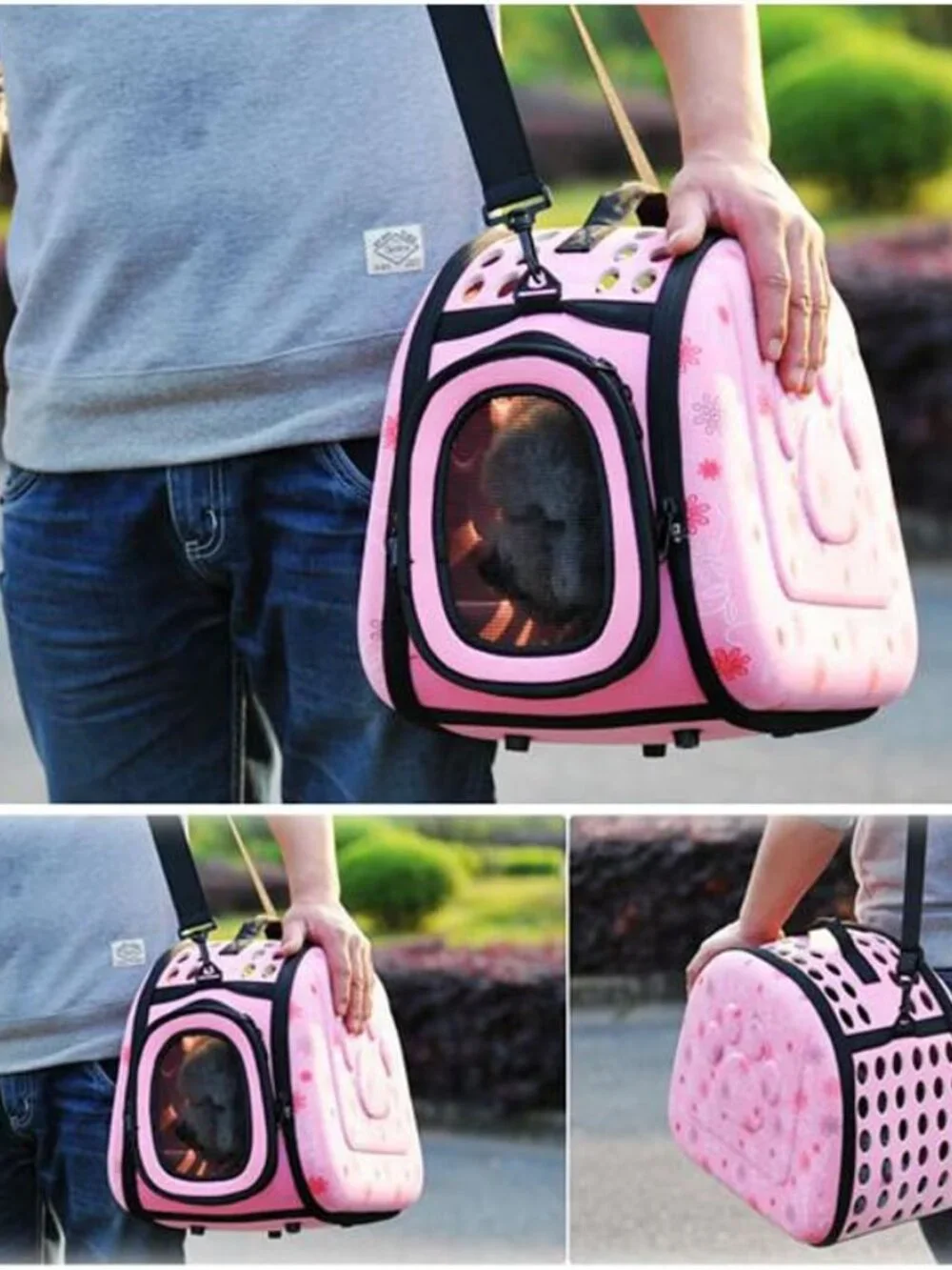 Pink Breathable Folding Soft-Sided Pet Carrier Comfort Bag for Dog Cat Travel
